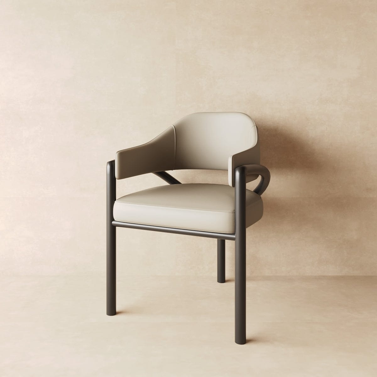 Modern Leather Dining Chair w Armrests in Performance Leather & Performance Linen