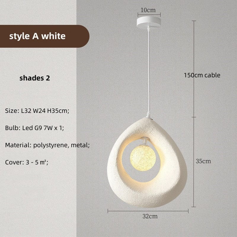 Circular Wabi Sabi Pendant Light in White & Charcoal Brass