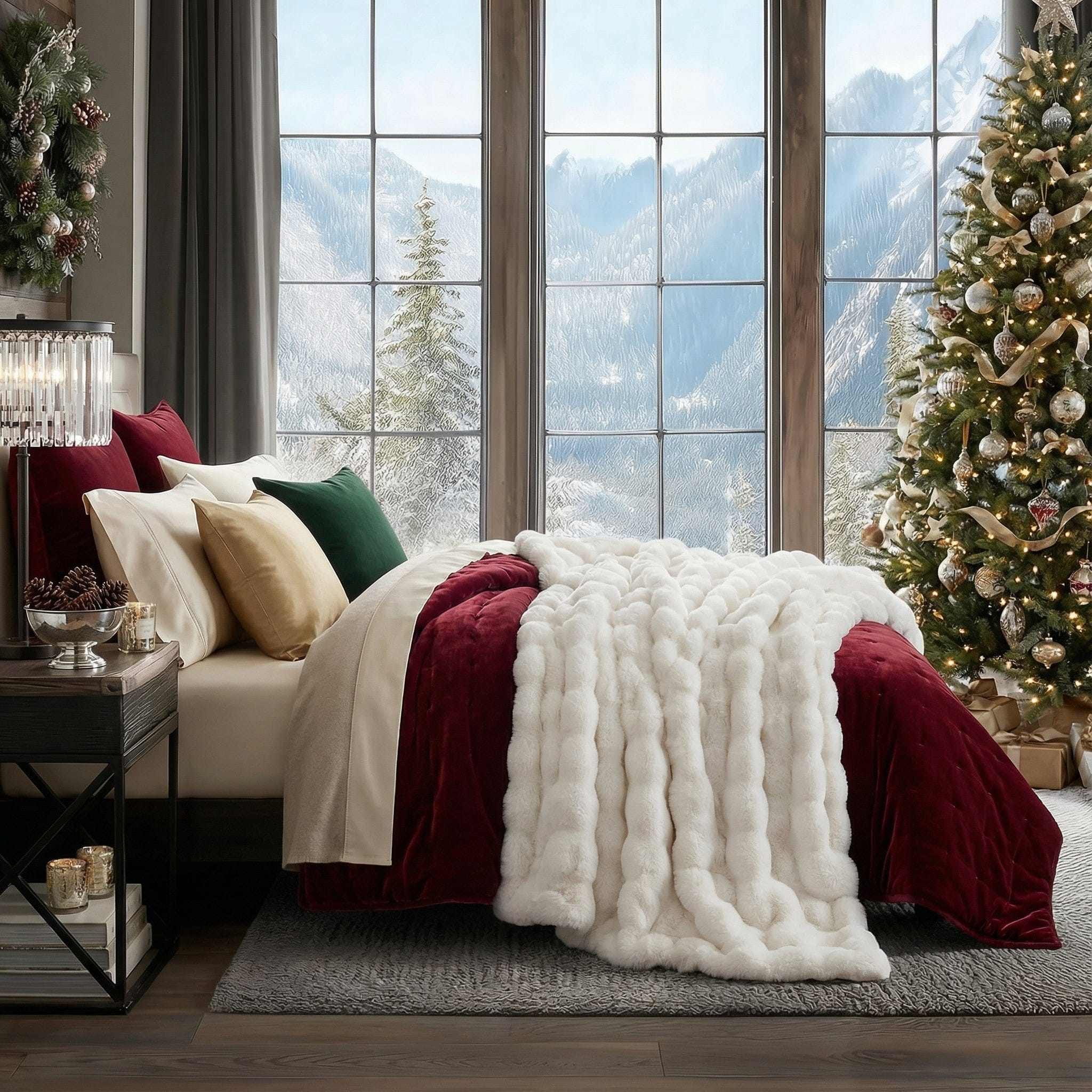 Rabbit Faux-Fur Blanket Throw in Sand & Smoke