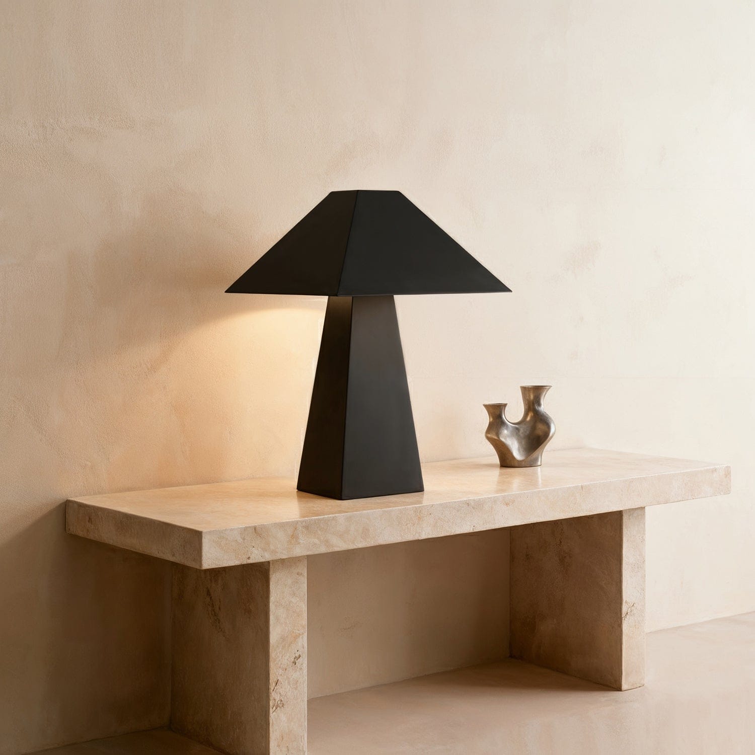 Pyramid Table Lamp in Bronze & Pewter