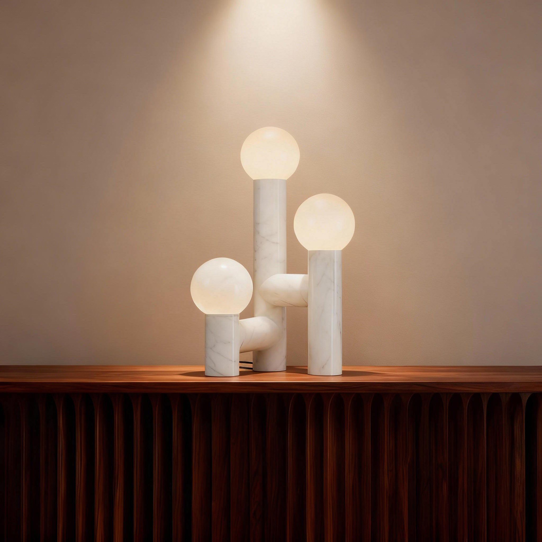 Orion Table Lamp in Calacatta Marble & Dark Marble
