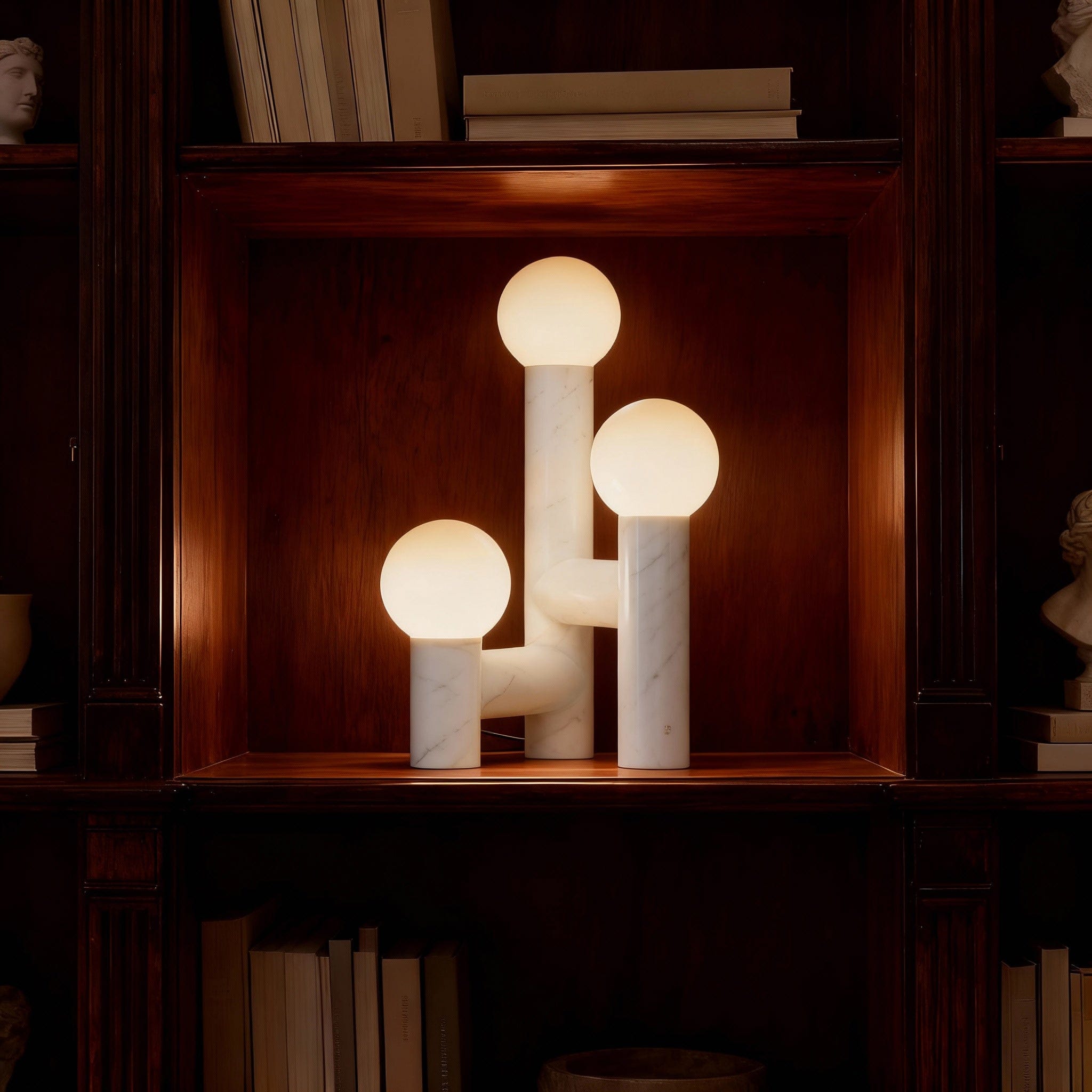 Orion Table Lamp in Calacatta Marble & Dark Marble