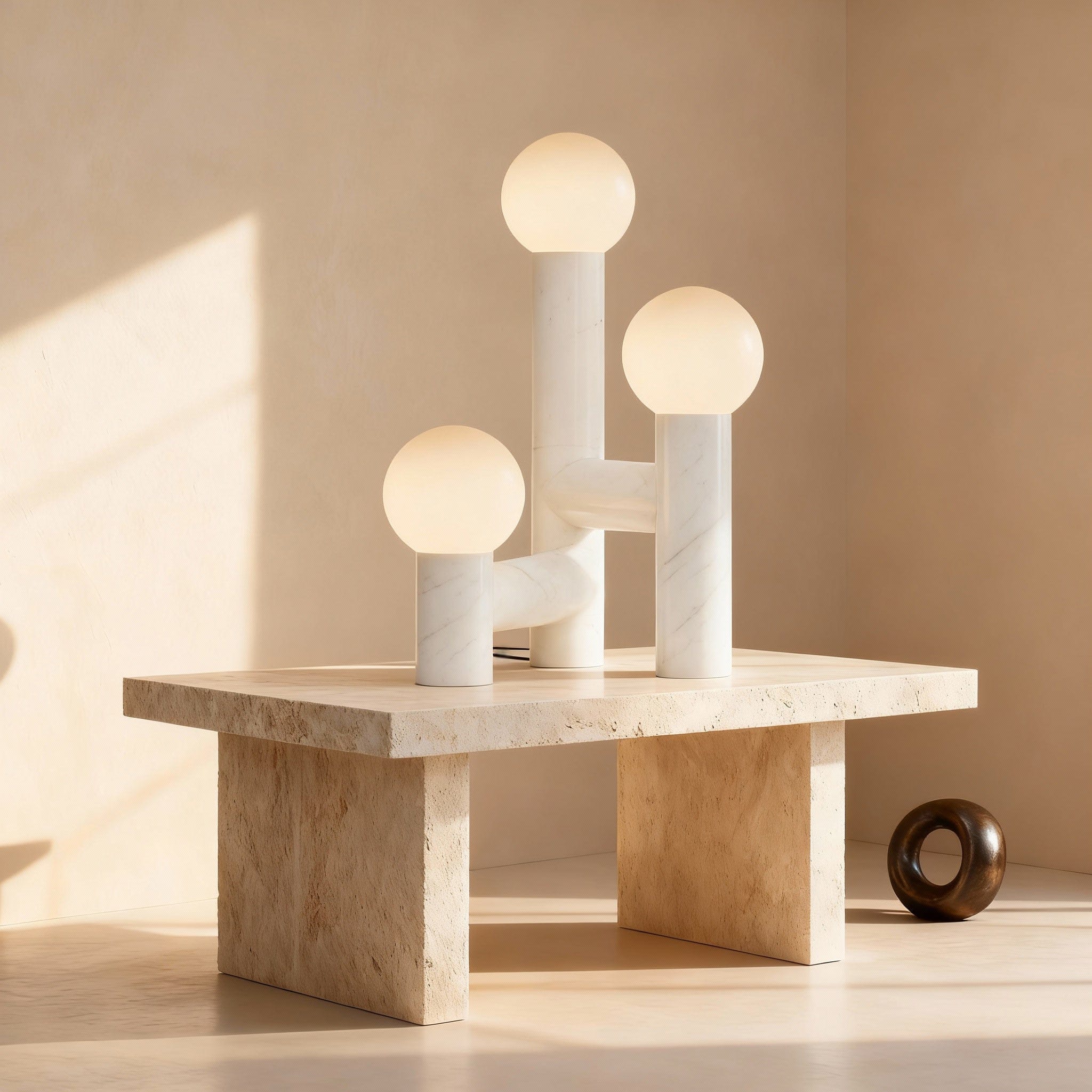 Orion Table Lamp in Calacatta Marble & Dark Marble