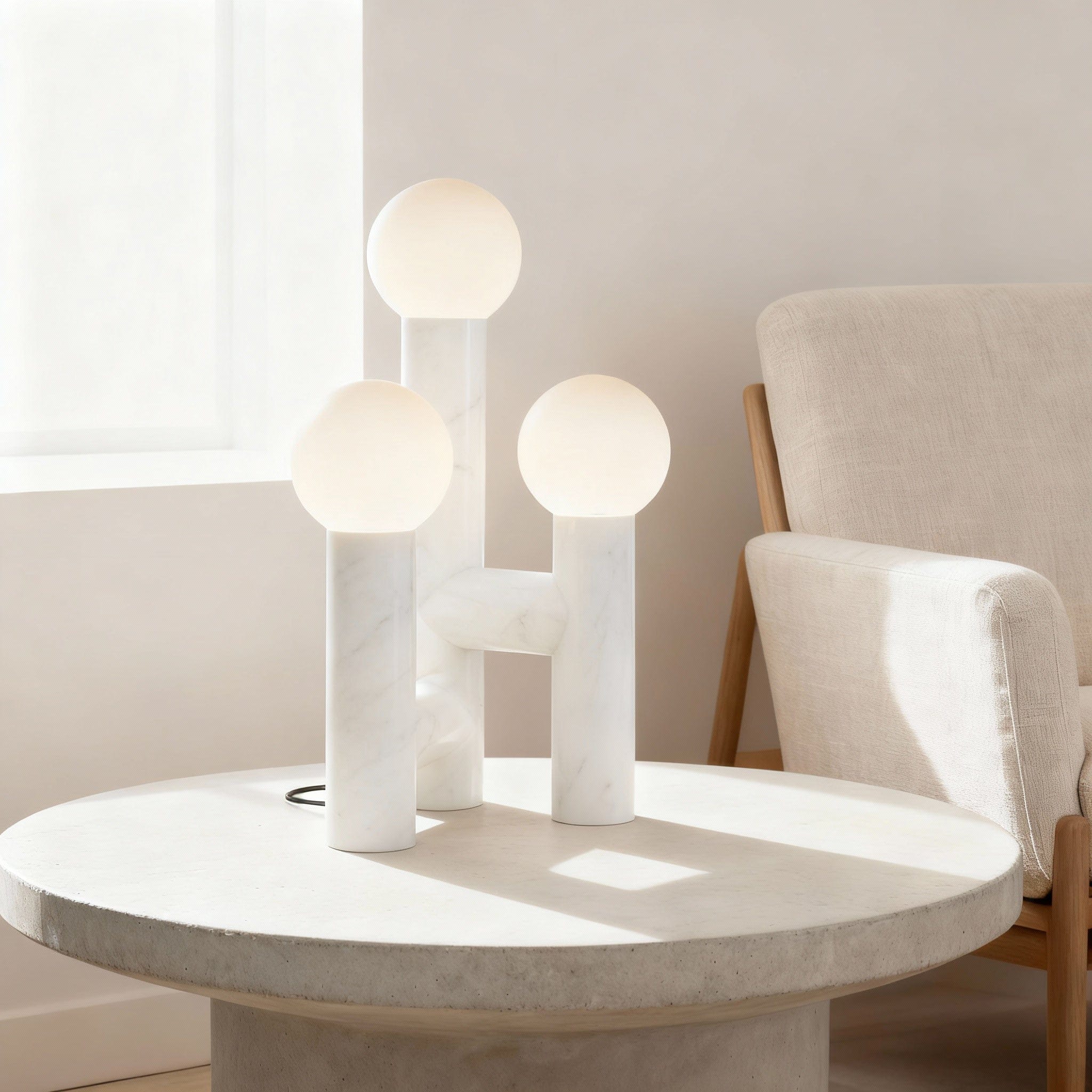 Orion Table Lamp in Calacatta Marble & Dark Marble