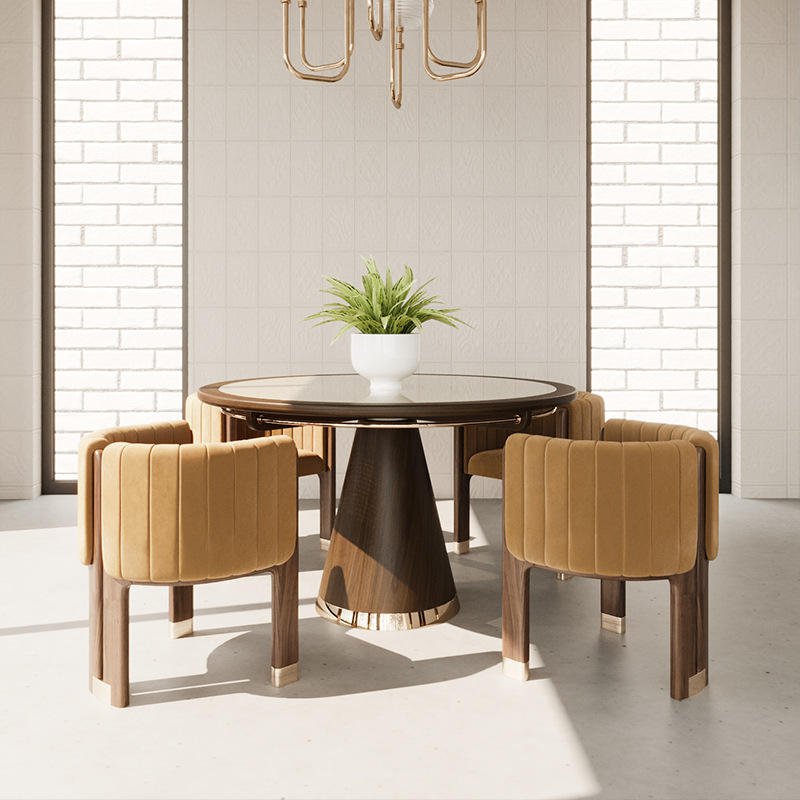 Suede Restaurant Lounge Dining Chair in Tan & Beige - Viltara