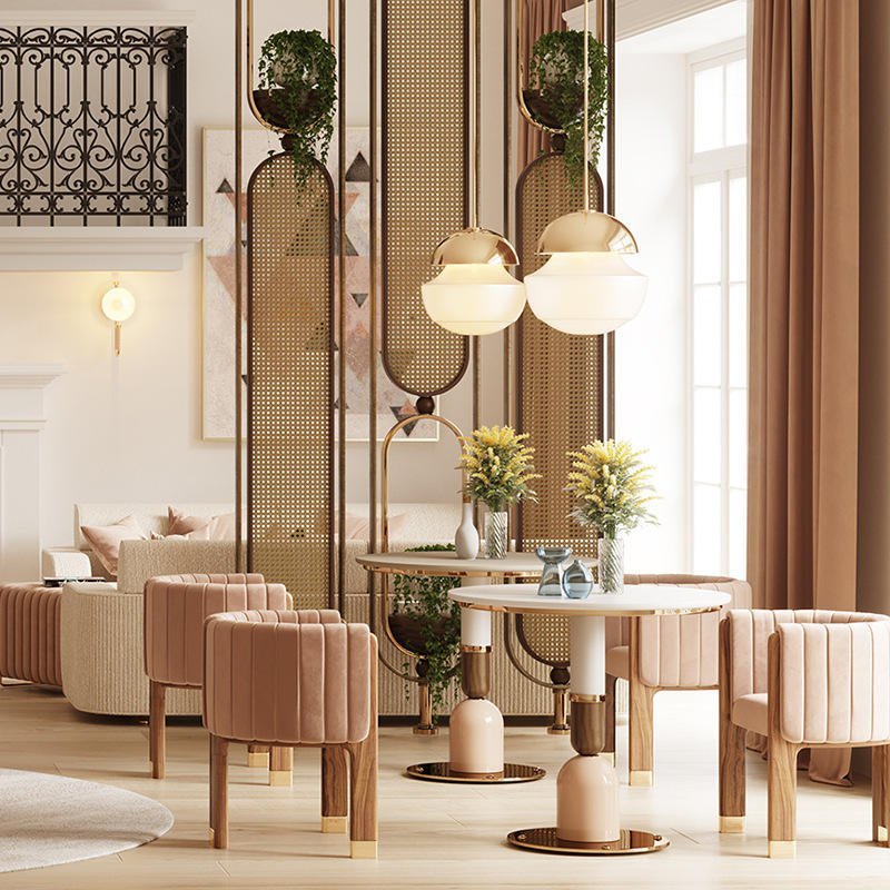 Suede Restaurant Lounge Dining Chair in Tan & Beige - Viltara