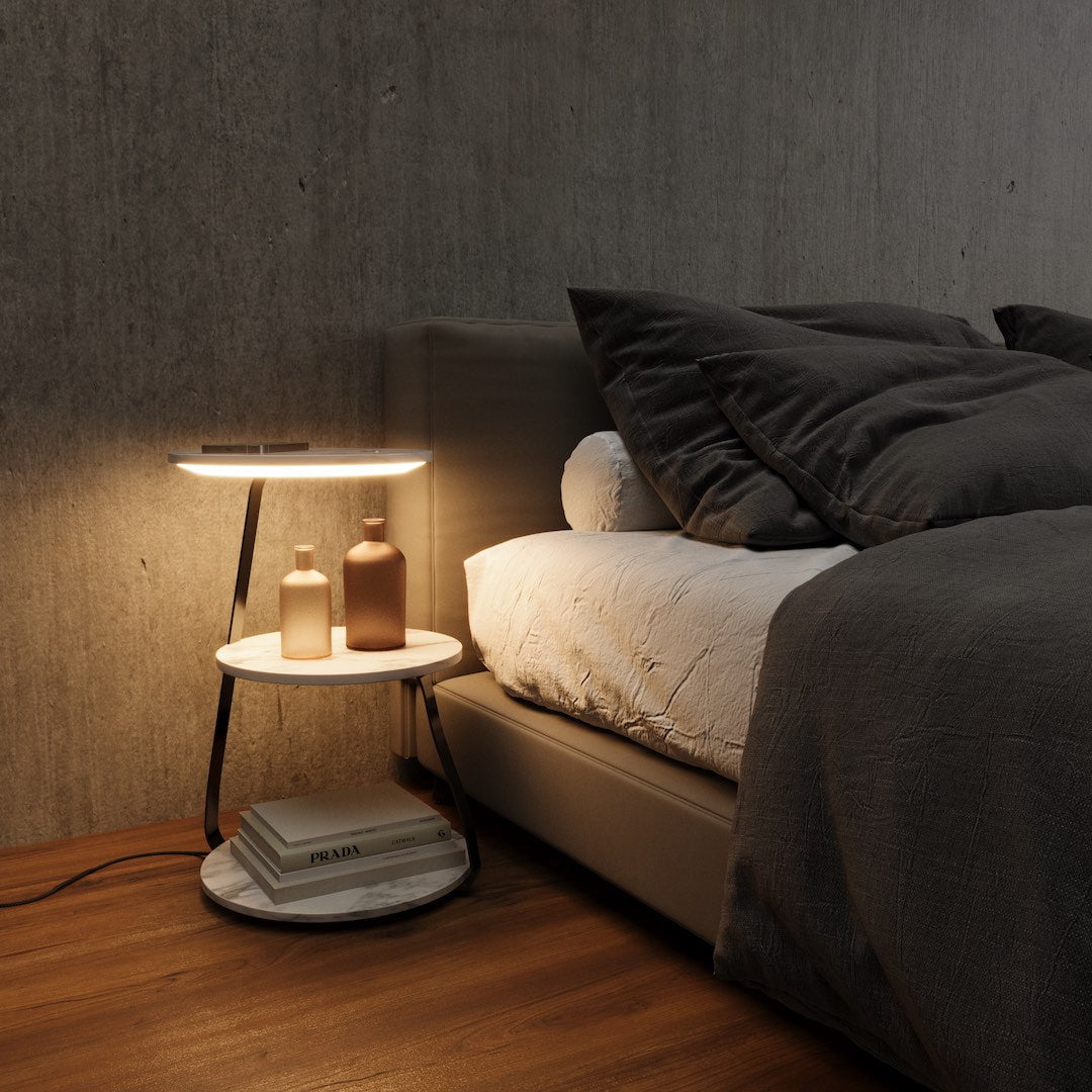 Table+ – Floor Lamp in Double Walnut & Marble