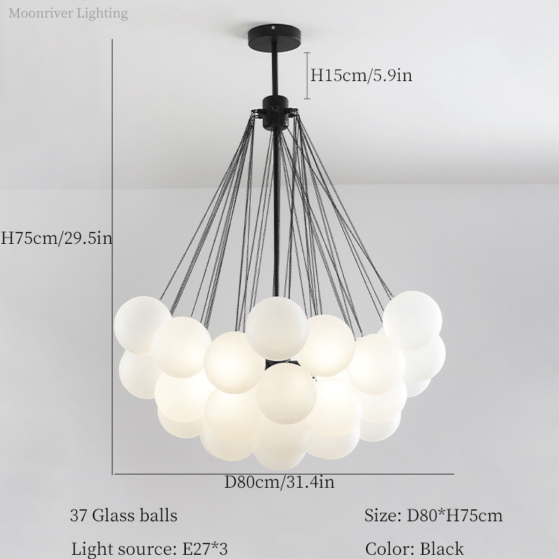 Glass Cloud Chandelier in Black & Gold