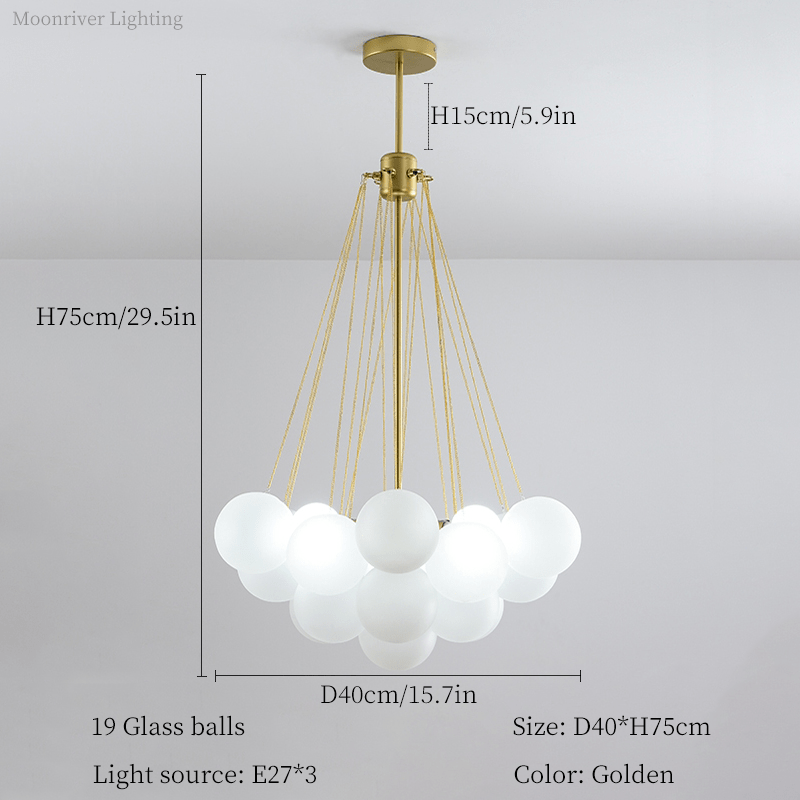 Glass Cloud Chandelier in Black & Gold