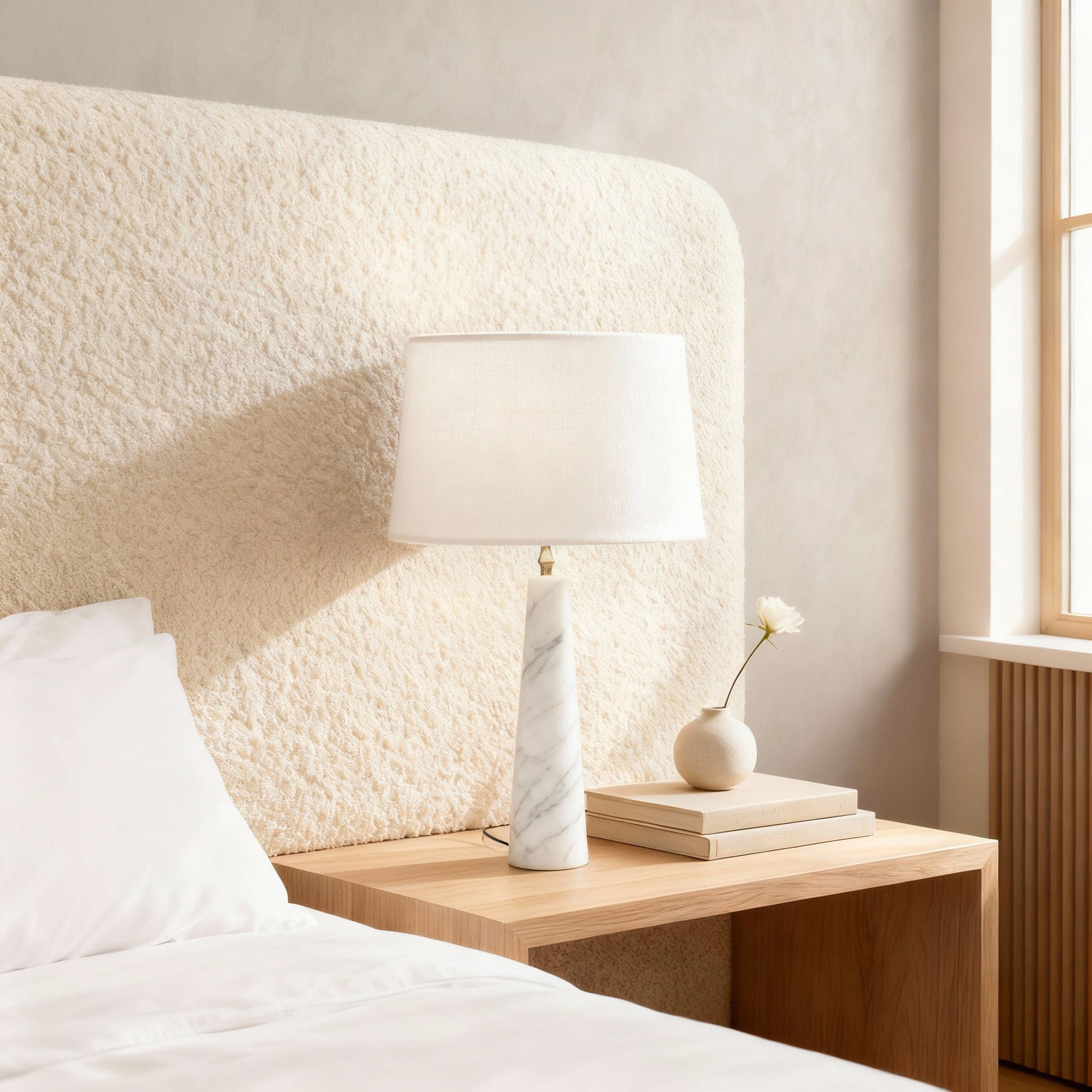 Apex Table Lamp in Calacatta Marble & Dark Marble